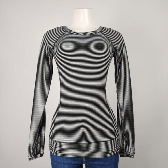 Lululemon Black Striped Race Your Pace Long Sleeve Top Size 4 - Picture 1 of 5